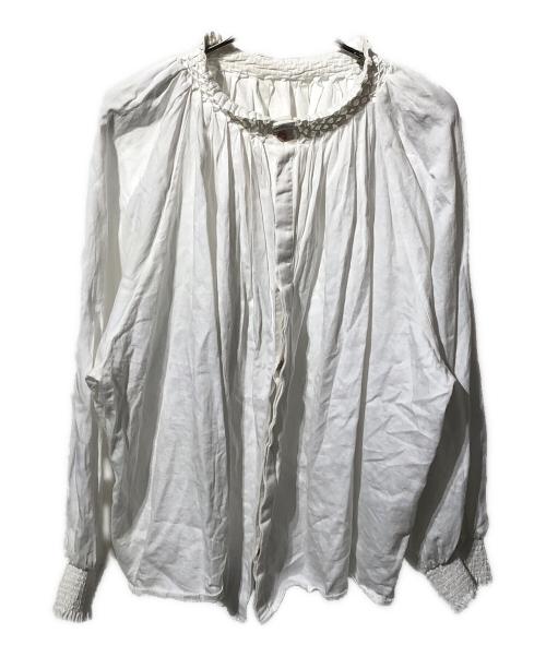Pal'las Palace（パラスパレス）Pal'las Palace (パラスパレス) 60Sサテンスタンド襟スモッキングブラウス ホワイト サイズ:Oの古着・服飾アイテム