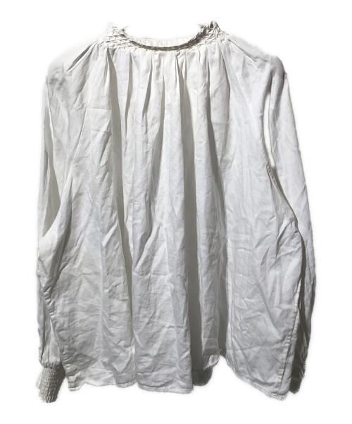 Pal'las Palace（パラスパレス）Pal'las Palace (パラスパレス) 60Sサテンスタンド襟スモッキングブラウス ホワイト サイズ:Oの古着・服飾アイテム