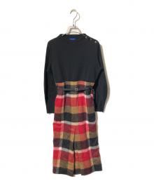 BLUE LABEL CRESTBRIDGE（ブルーレーベルクレストブリッジ）の古着「ハウスチェックブライト起毛コンビドレス/切替ワンピース」｜ブラック
