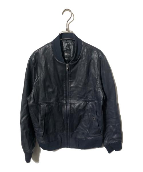BOSS HUGO BOSS（ボス ヒューゴボス）BOSS HUGO BOSS (ボス ヒューゴボス) レザーブルゾン/レザージャケット ネイビー サイズ:46Aの古着・服飾アイテム
