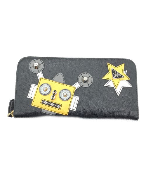 PRADA（プラダ）PRADA (プラダ) ロボットサフィアーノラウンドジップウォレット ブラックの古着・服飾アイテム