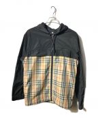BURBERRYバーバリー）の古着「タフタフーテッドジップアップジャケット」｜ブラック×ベージュ