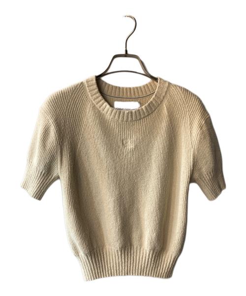 Calvin Klein Jeans（カルバンクラインジーンズ）Calvin Klein Jeans (カルバンクラインジーンズ) CKロゴ刺繍半袖リブニット アイボリー サイズ:Sの古着・服飾アイテム