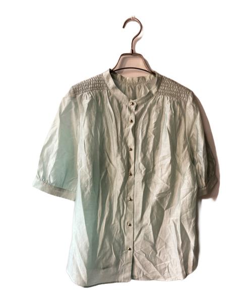 NOLLEY'S（ノーリーズ）NOLLEY'S (ノーリース) オーガンジーシャーリング5分袖ブラウス グリーン サイズ:38の古着・服飾アイテム