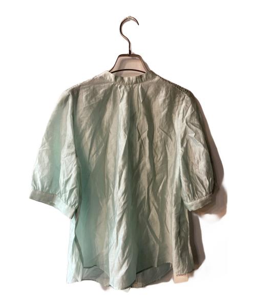 NOLLEY'S（ノーリーズ）NOLLEY'S (ノーリース) オーガンジーシャーリング5分袖ブラウス グリーン サイズ:38の古着・服飾アイテム