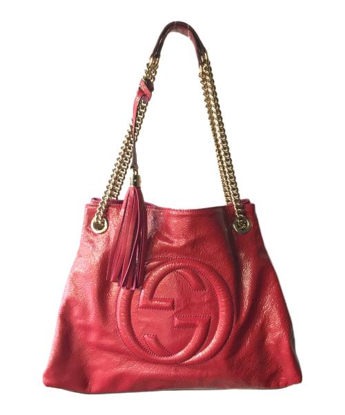 GUCCI（グッチ）GUCCI (グッチ) インターロッキングG パテントチェーンショルダーバッグ ピンクの古着・服飾アイテム