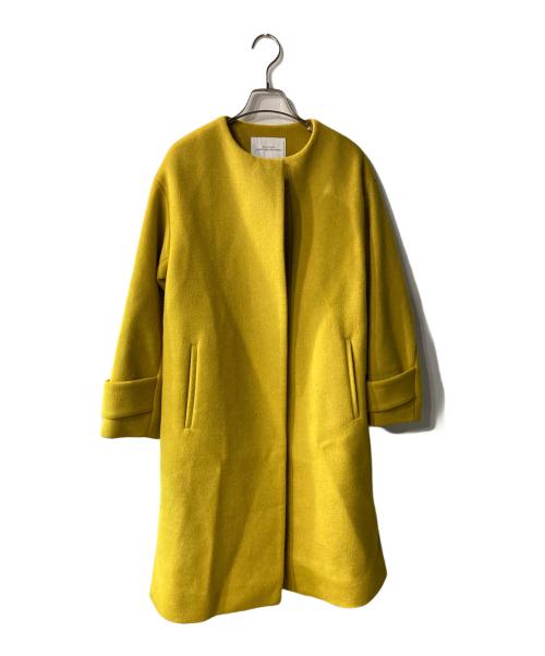 green label relaxing（グリーンレーベルリラクシング）green label relaxing (グリーンレーベルリラクシング) アンゴラビーバー スリット ノーカラー コート イエロー サイズ:Sの古着・服飾アイテム