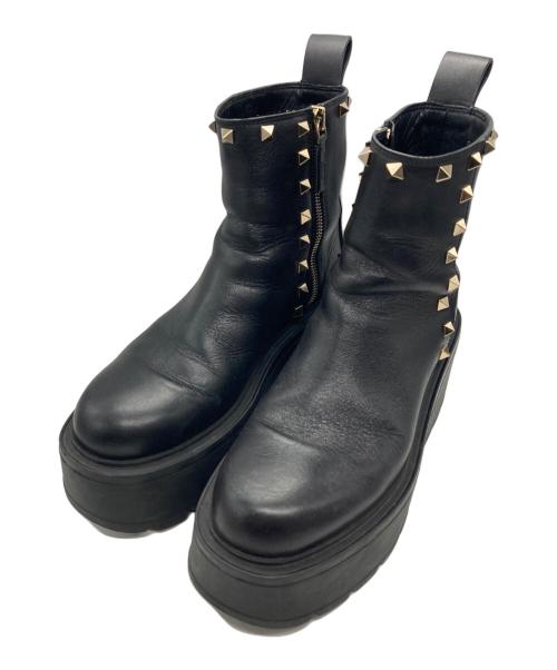 VALENTINO GARAVANI（ヴァレンティノ・ガラヴァーニ）VALENTINO GARAVANI (ヴァレンティノ・ガラヴァーニ) ユニークフォーム カーフスキン アンクルブーツ ブラック サイズ:36の古着・服飾アイテム