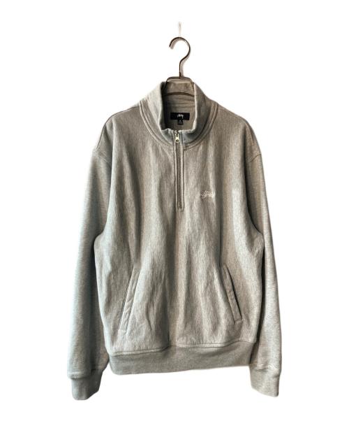 stussy（ステューシー）stussy (ステューシー) ロゴ刺繍ハーフジップスウェット グレー サイズ:Mの古着・服飾アイテム