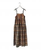 CAROLINA GLASERカロリナ グレイサー）の古着「シアーチェック キャミワンピース」｜ベージュ×ブラック