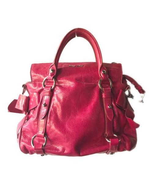 MIU MIU（ミュウミュウ）MIU MIU (ミュウミュウ) vitello lux ribon 2way bag ピンクの古着・服飾アイテム