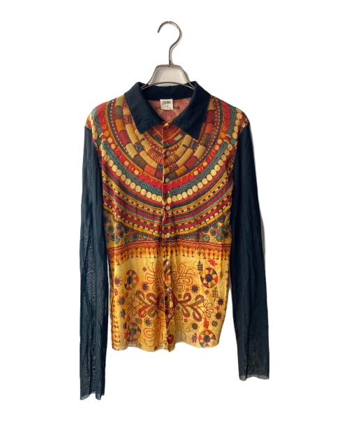 Jean Paul Gaultier homme（ジャンポールゴルチェオム）Jean Paul GAULTIER HOMME (ジャンポールゴルチェオム) 総柄メッシュシャツ ブラック×ブラウン サイズ:48の古着・服飾アイテム