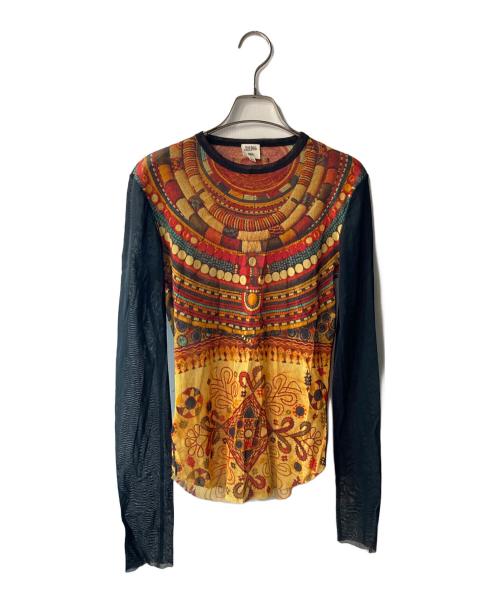 Jean Paul Gaultier homme（ジャンポールゴルチェオム）Jean Paul GAULTIER HOMME (ジャンポールゴルチェオム) 総柄メッシュカットソー ブラック×ブラウン サイズ:48の古着・服飾アイテム
