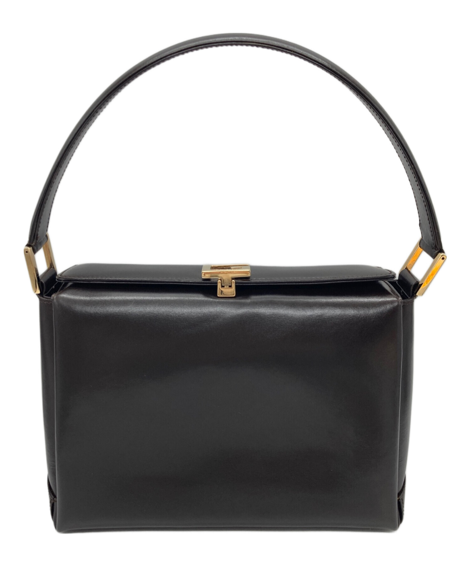 GUCCI ダークブラウン ハンドバッグ オールレザー　トートバック GUCCI ダークブラウン レザー トートバッグ Gロゴ付き