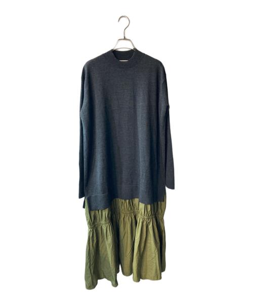 LANVIN（ランバン）LANVIN (ライバン) ギャザーヘムコンビニットワンピース グレー×カーキ サイズ:M 未使用品の古着・服飾アイテム