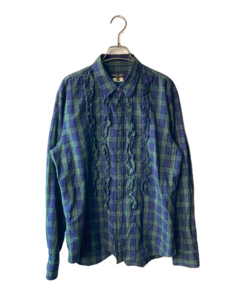 COMME des GARCONS HOMME PLUS（コムデギャルソンオムプリュス）COMME des GARCONS HOMME PLUS (コムデギャルソンオムプリュス) ブラックウォッチ柄フリルシャツ ネイビー×グリーン サイズ:Mの古着・服飾アイテム
