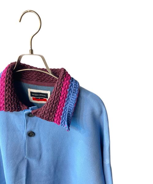 MAISON SPECIAL（メゾンスペシャル）MAISON SPECIAL (メゾンスペシャル) ダブルフェイスプライムオーバークロシェカラーニットポロシャツ スカイブルー サイズ:Sの古着・服飾アイテム