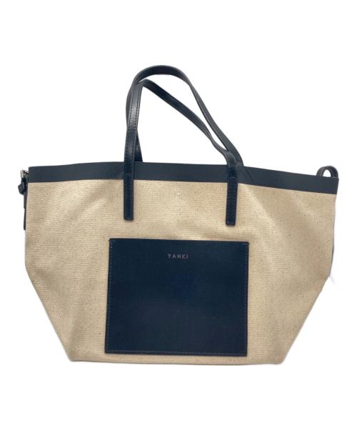 YAHKI（ヤーキ）YAHKI (ヤーキ) キャンバスハンドバッグ ベージュ×ブラックの古着・服飾アイテム