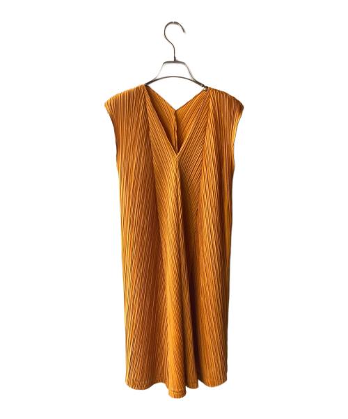 PLEATS PLEASE（プリーツプリーズ）PLEATS PLEASE (プリーツプリーズ) ノースリーブワンピース オレンジ サイズ:3の古着・服飾アイテム