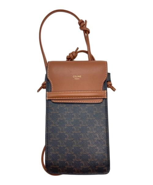 CELINE（セリーヌ）CELINE (セリーヌ) フラップ付きモバイルポーチ / トリオンフキャンバス & ラムスキン ブラウンの古着・服飾アイテム