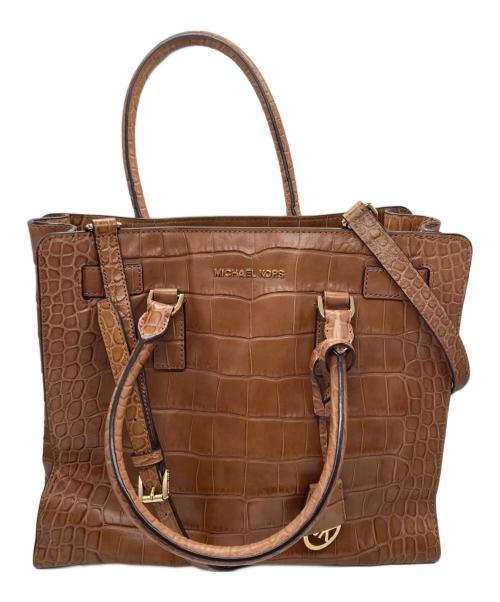 MICHAEL KORS（マイケル・コース）MICHAEL KORS (マイケルコース) クロコ型押し レザーショルダーバッグ ブラウンの古着・服飾アイテム