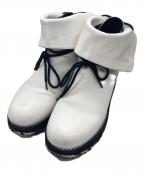 LIMI feuリミフゥ）の古着「Light Shrink Leather Back Tongue 4Hole Boots」｜ホワイト