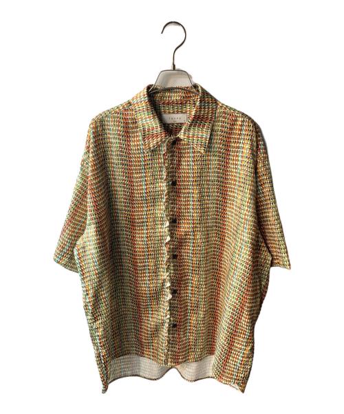 taupe（トープ）TAUPE (トープ) グラフィカルサテンラッフルS/Sシャツ ブラウン サイズ:02の古着・服飾アイテム