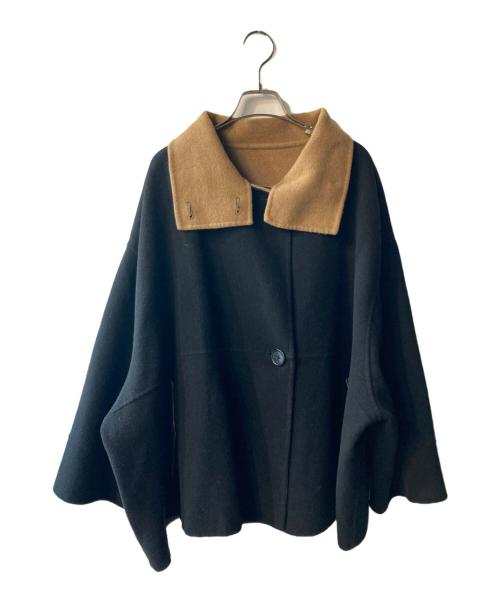 SHIPS any（シップスエニィ）SHIPS any (シップスエニィ) リバー スタンドカラー ポンチョ ショート コート ブラック サイズ:freeの古着・服飾アイテム