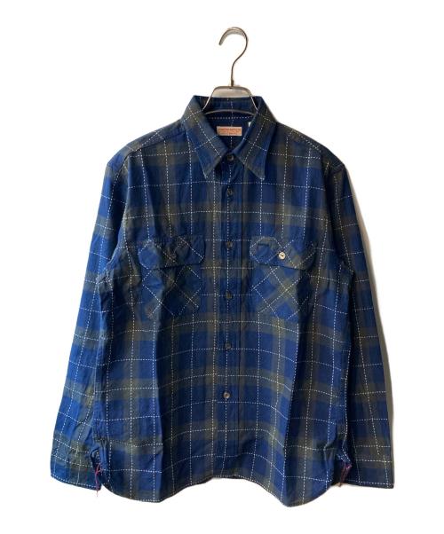 SUGAR CANE（シュガーケーン）SUGAR CANE (シュガーケーン) FICTION ROMANCE 5.5oz. INDIGO CHECK WORK SHIRT ネイビー サイズ:Sの古着・服飾アイテム