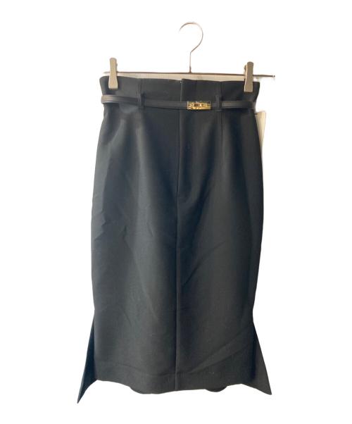 Snidel（スナイデル）Snidel (スナイデル) ベルテッドミドルレングスタイトスカート ブラック サイズ:S 未使用品の古着・服飾アイテム