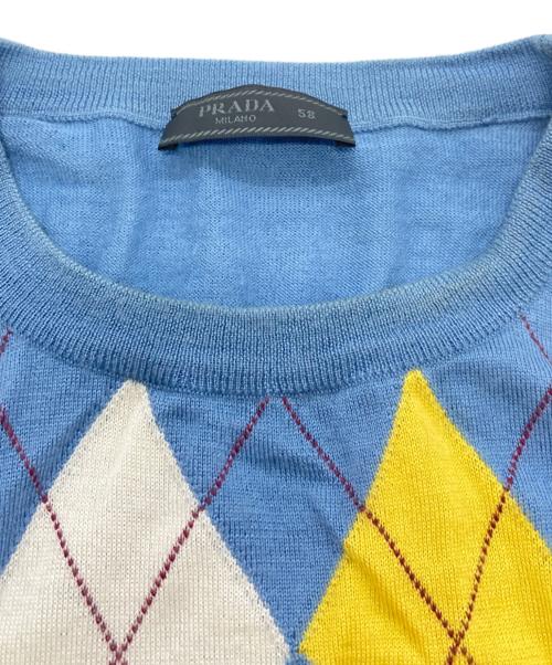 PRADA（プラダ）PRADA (プラダ) アーガイルニット ブルー サイズ:58の古着・服飾アイテム