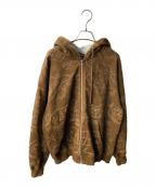 X-LARGEエクストララージ）の古着「EMBROIDERED ALLOVER LOGO ZIP UP HOODED SWEATSHIRT」｜ブラウン