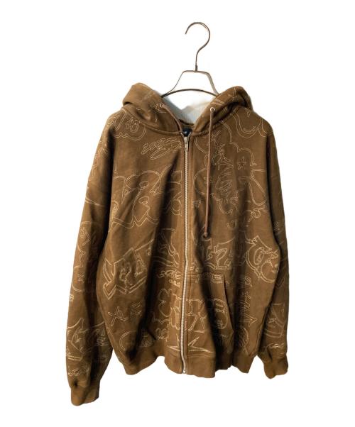 X-LARGE（エクストララージ）X-LARGE (エクストララージ) EMBROIDERED ALLOVER LOGO ZIP UP HOODED SWEATSHIRT ブラウン サイズ:Lの古着・服飾アイテム