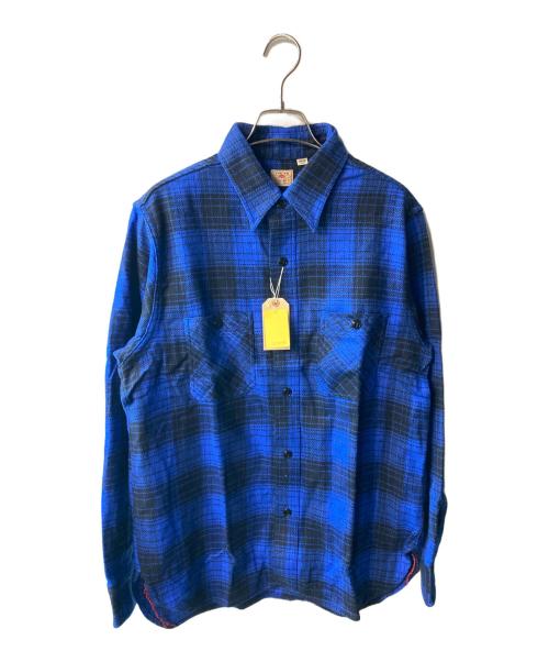 SUGAR CANE（シュガーケーン）SUGAR CANE (シュガーケーン) ツイルチェックワークシャツ ブルー サイズ:Mの古着・服飾アイテム