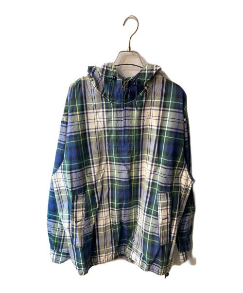 Eddie Bauer（エディーバウアー）Eddie Bauer (エディーバウアー) チェック柄アノラックパーカー グリーン×ネイビー サイズ:Sの古着・服飾アイテム