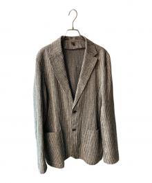 UNITED ARROWS（ユナイテッドアローズ）の古着「リネンコットンストライプニットジャケット」｜ブラウン