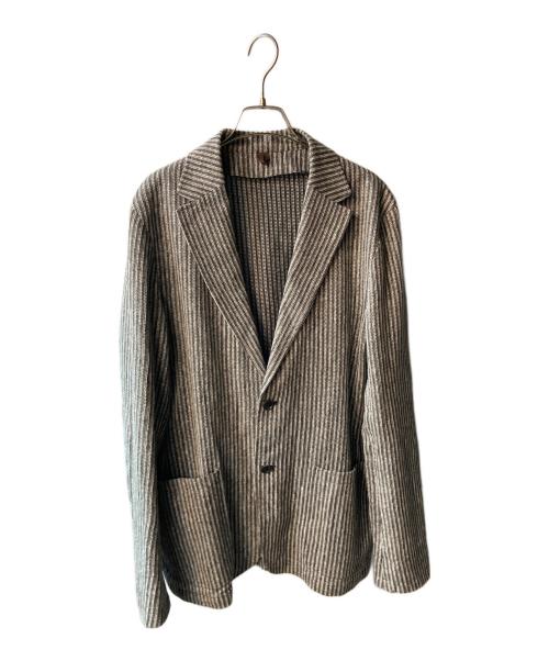 UNITED ARROWS（ユナイテッドアローズ）UNITED ARROWS (ユナイテッドアローズ) リネンコットンストライプニットジャケット ブラウン サイズ:52の古着・服飾アイテム