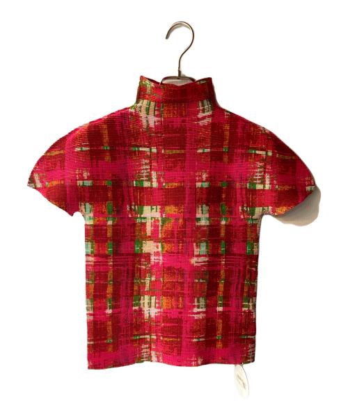 me ISSEY MIYAKE（ミーイッセイ ミヤケ）me ISSEY MIYAKE (ミーイッセイ ミヤケ) ハイネックプリーツカットソー レッド サイズ:FREE 未使用品の古着・服飾アイテム