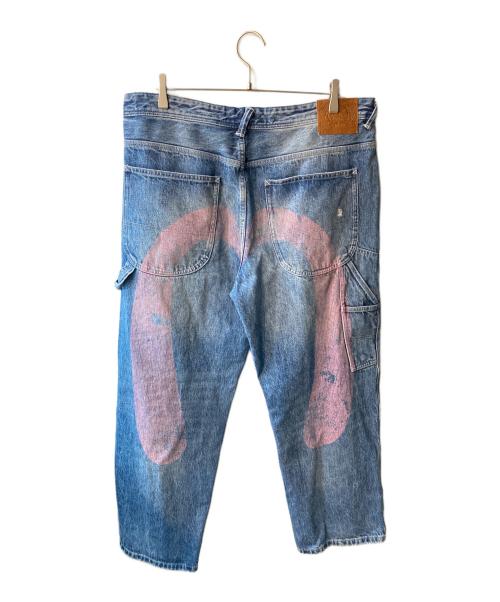 EVISU（エヴィス）EVISU (エヴィス) WASHED AND DISTRESSED DAICOCK PRINT RELAX FIT JEANS インディゴ サイズ:XLの古着・服飾アイテム
