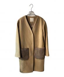 自由区（ジユウク）の古着「カシミヤ混ノーカラーコート」｜ブラウン