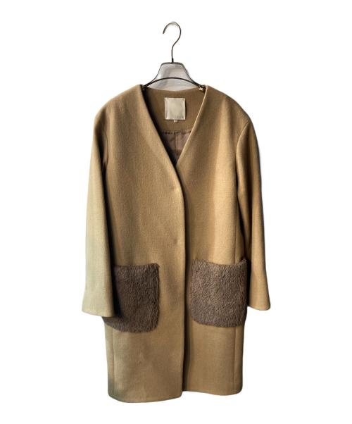 自由区（ジユウク）自由区 (ジユウク) カシミヤ混ノーカラーコート ブラウン サイズ:38の古着・服飾アイテム