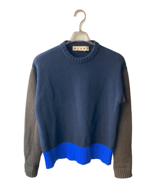 MARNI（マルニ）MARNI (マルニ) CRAZY PATTERN CREW NECK KNIT ネイビー サイズ:44の古着・服飾アイテム
