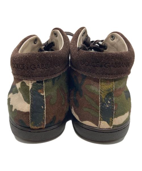 DOLCE & GABBANA（ドルチェ＆ガッバーナ）DOLCE & GABBANA (ドルチェ＆ガッバーナ) ハラコミッドカットスニーカー ブラウン×グリーン サイズ:8の古着・服飾アイテム