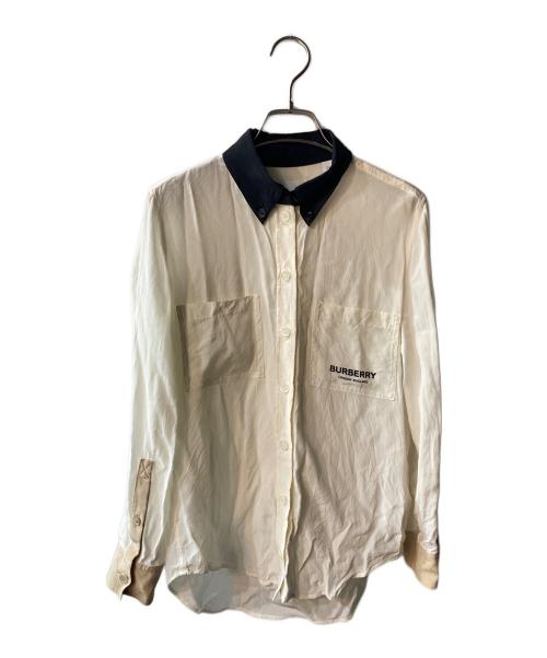 BURBERRY（バーバリー）BURBERRY (バーバリー) ロゴプリントシルクシャツ ホワイト サイズ:32の古着・服飾アイテム