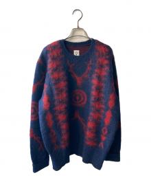 South2 West8（サウスツー ウエストエイト）の古着「Loose Fit Sweater - Mohair」｜ネイビー×レッド