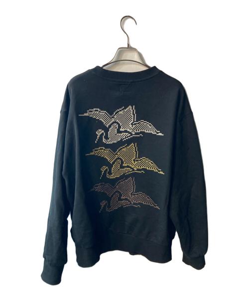 EVISU（エヴィス）EVISU (エヴィス) 鶴とカモメ刺繍 リラックスフィット スウェットシャツ ブラック サイズ:Lの古着・服飾アイテム