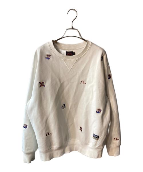 EVISU（エヴィス）EVISU (エヴィス) オールオーバーマルチロゴ刺繍 リラックスフィット スウェットシャツ ホワイト サイズ:Lの古着・服飾アイテム
