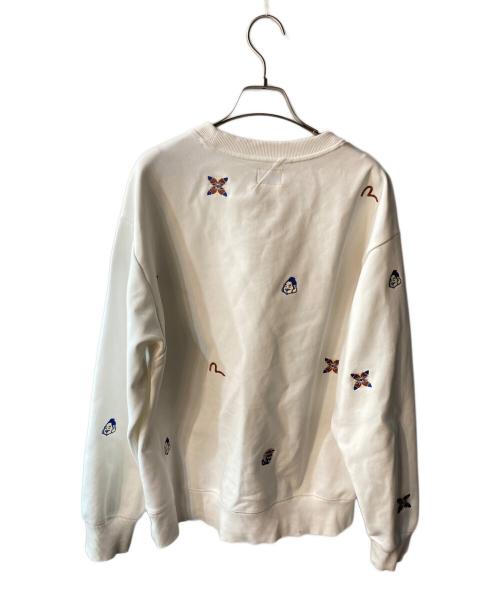 EVISU（エヴィス）EVISU (エヴィス) オールオーバーマルチロゴ刺繍 リラックスフィット スウェットシャツ ホワイト サイズ:Lの古着・服飾アイテム