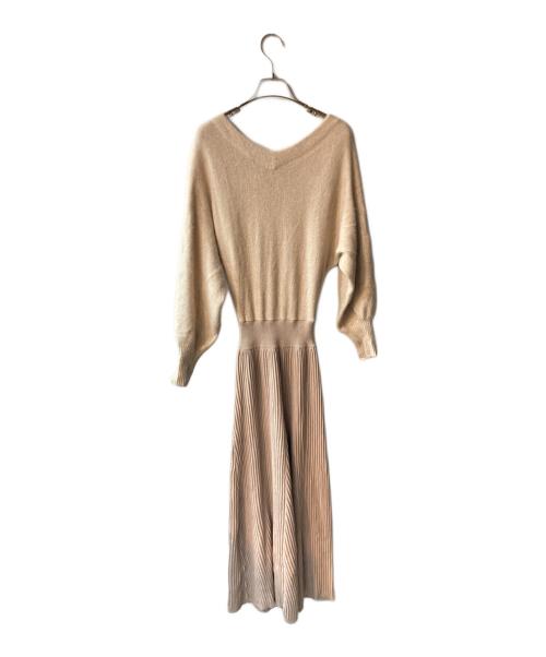 LAGUNA MOON（ラグナムーン）LAGUNA MOON (ラグナムーン) ラクーンフレアーニットワンピース ベージュ サイズ:Sの古着・服飾アイテム