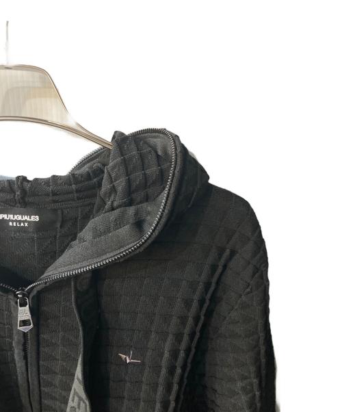 1PIU1UGUALE3 RELAX（ウノピゥウノウグァーレトレ リラックス）1PIU1UGUALE3 RELAX (ウノピゥウノウグァーレトレ リラックス) スクエアパターンニットフーディー ブラック サイズ:XLの古着・服飾アイテム